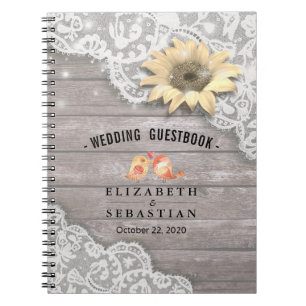 Wedding Guestbook Lace Sunflower Wood String Light Notebook