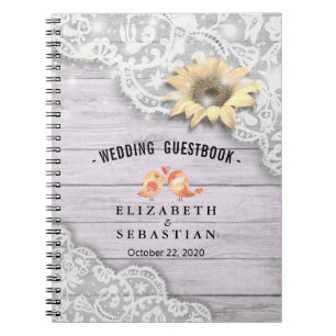 Wedding Guestbook Lace Sunflower Wood String Light Notebook