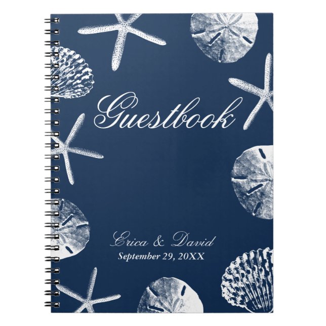 Wedding Guestbook | Navy Blue Beach Theme Seashell Notebook (Front)