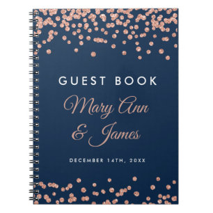 Wedding Guestbook Rose Gold Glitter Confetti Navy Notebook