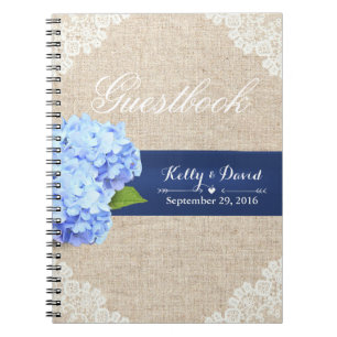 Wedding Guestbook Rustic Hydrangea Lace & Burlap Notebook