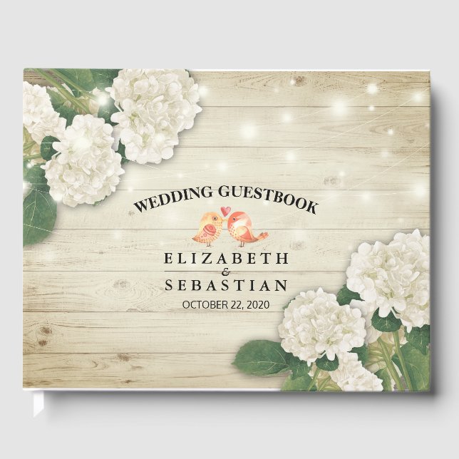 Wedding Guestbook Rustic Wood Floral String Lights (Front)