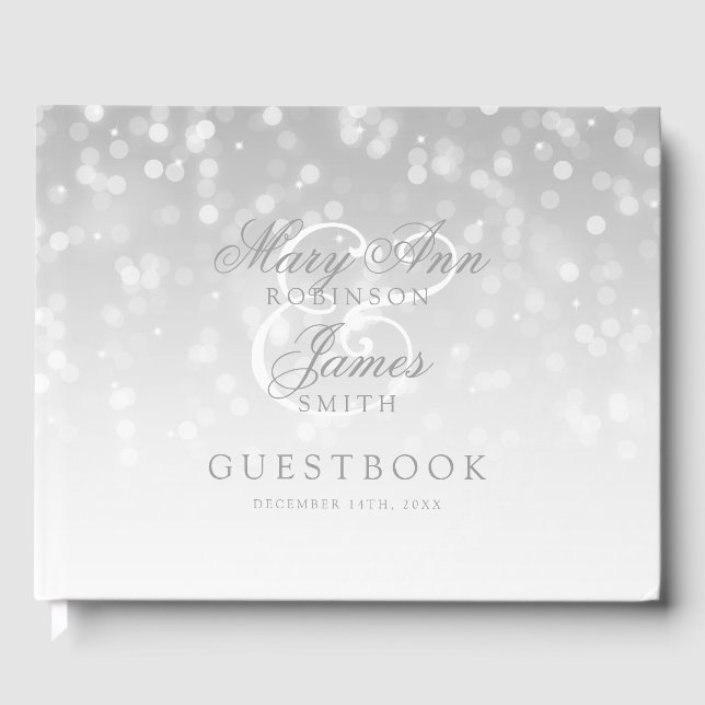 Wedding Guestbook Silver Bokeh Sparkle Lights (Front)