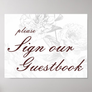 Wedding Guestbook Simple Floral Silver Burgundy