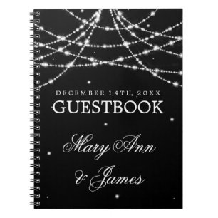 Wedding Guestbook Sparkling String Black Notebook