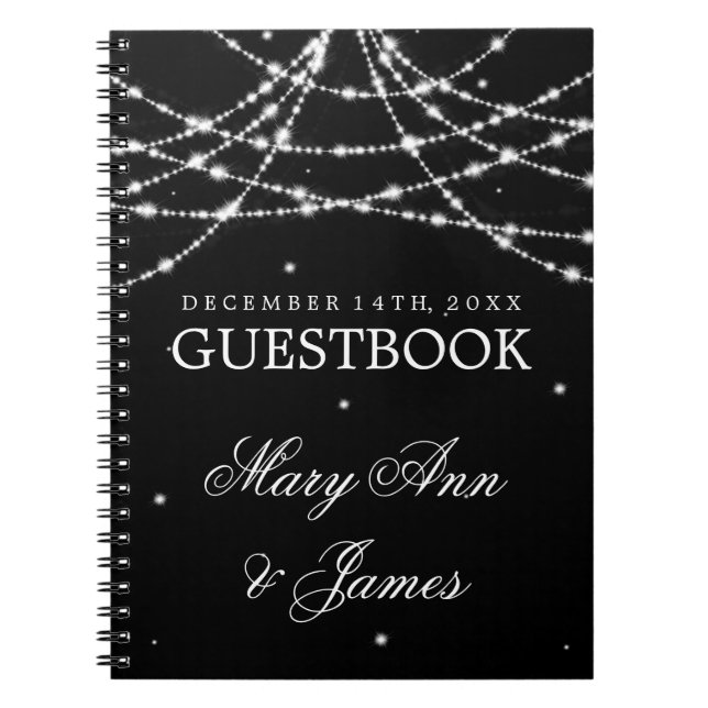 Wedding Guestbook Sparkling String Black Notebook (Front)