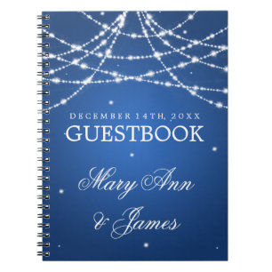 Wedding Guestbook Sparkling String Blue Notebook