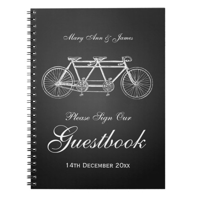 Wedding Guestbook Tandem Bike Black Notebook (Front)