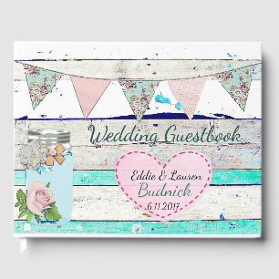 Wedding Guestbook Teal Rustic Wood Shabby Chic