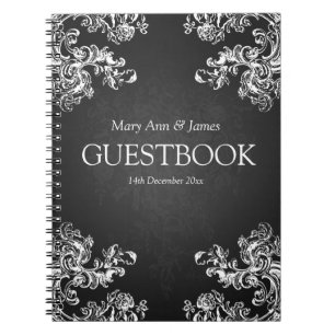 Wedding Guestbook Vintage Swirls 2 Black Notebook