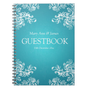 Wedding Guestbook Vintage Swirls 2 Turquoise Notebook