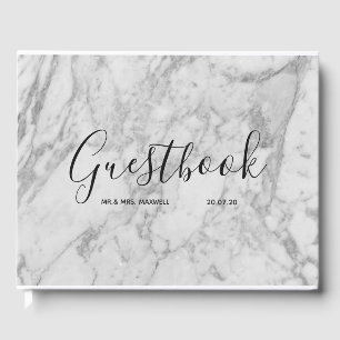 Wedding Guestbook   White Marble Minimalist Chic