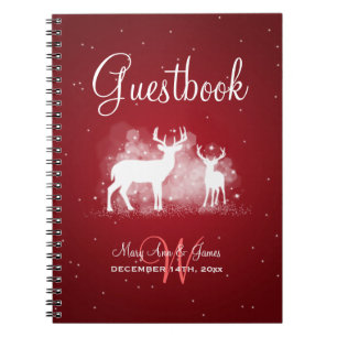 Wedding Guestbook Winter Deer Sparkle Red Notebook