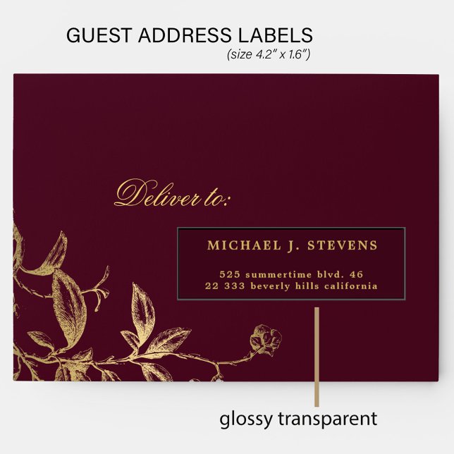 Wedding guests 24 custom burgundy address labels  (The envelope can be purchased separately - you can see it in the collection)