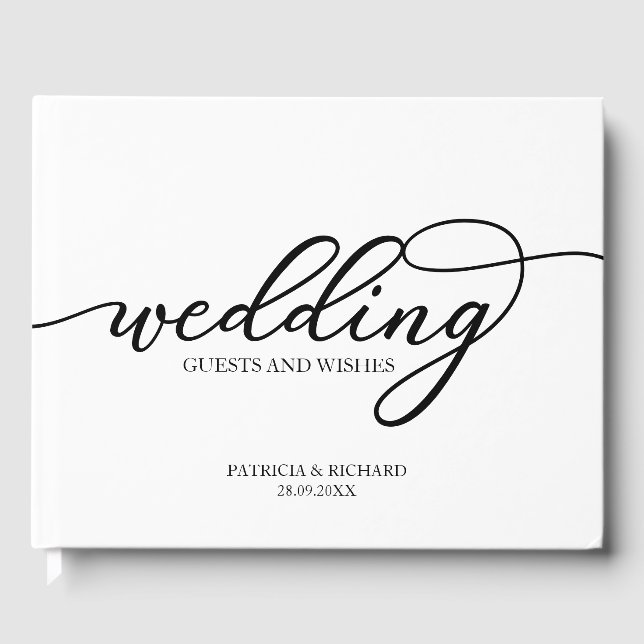 Wedding Guests And Wishes Chic Black Script Guest Book (Front)