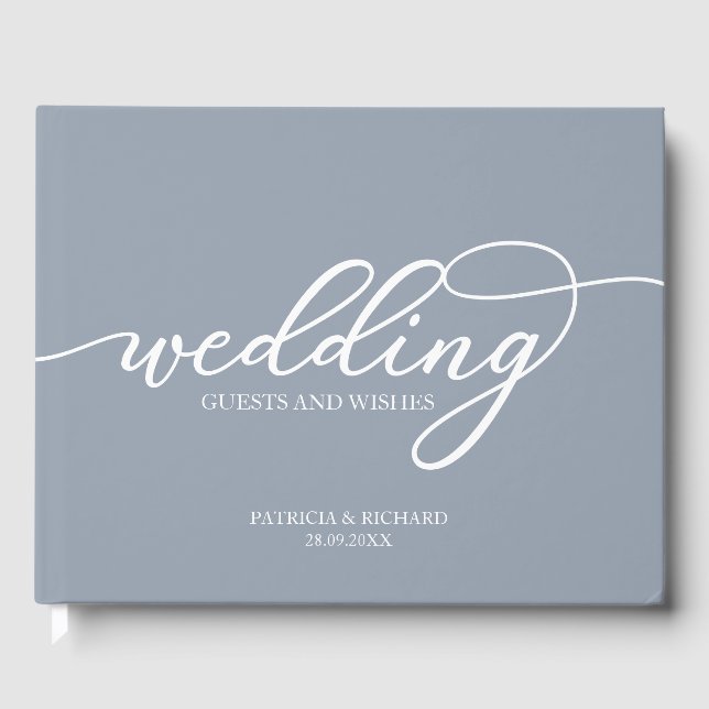 Wedding Guests And Wishes Chic  Dusty Blue Guest Book (Front)