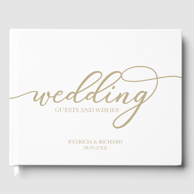 Wedding Guests And Wishes Chic Gold Script Guest Book (Front)