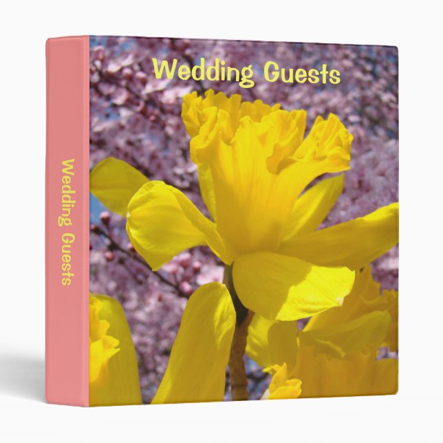 Wedding Guests binder book Yellow Daffodil Blossom (Front/Spine)