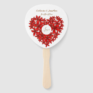 Wedding Guests Floral Heart Love Modern Romantic Hand Fan