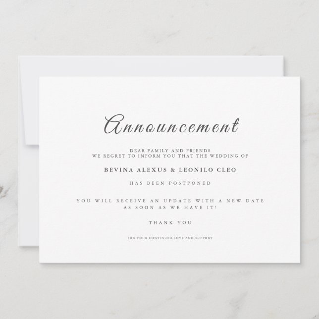 Wedding GV Script Cancel Postponement Announcement (Front)