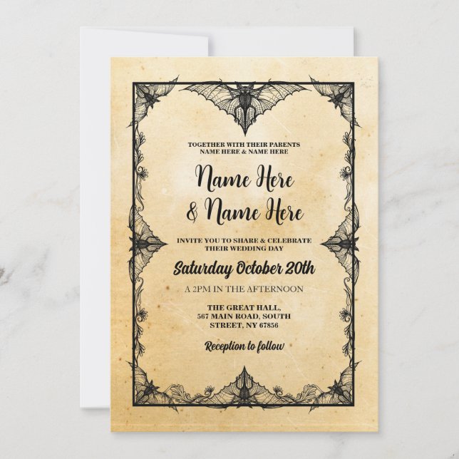 Wedding Halloween Gothic Frame Vintage Bats Invitation (Front)