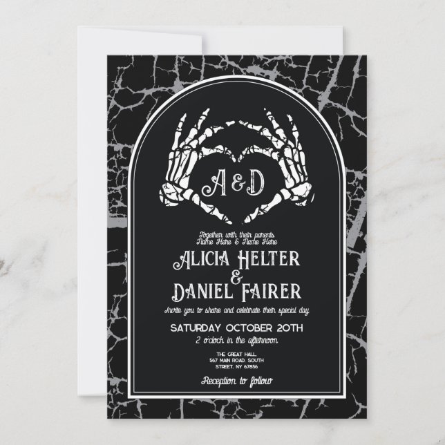 Wedding Halloween Skeleton Heart Hands Gothic Invitation (Front)