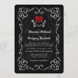Wedding Halloween Skeletons & Heart Invitation