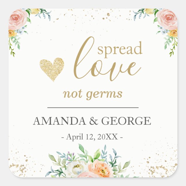 Wedding Hand Sanitizer labels floral and gold (Front)
