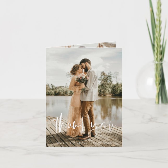 Wedding Handwritten Thank You 2 Photos Card (Front)