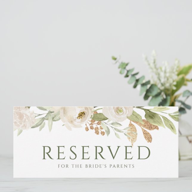 Wedding Hanging Reserved Card Greenery Gold (Standing Front)