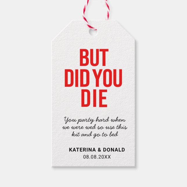 Wedding Hangover Recovery Kit Gift Tags (Front)