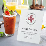 Wedding Hangover Relief Station Pedestal Sign<br><div class="desc">Help guests recover from your wedding festivities by providing hangover relief or recovery kits stocked with pain reliever, antacids, and hydration. Place this cute and clever sign at your recovery station to prompt guests to take a kit home. Design features "Hangover Recovery -- In Sickness and in Health" curved around...</div>