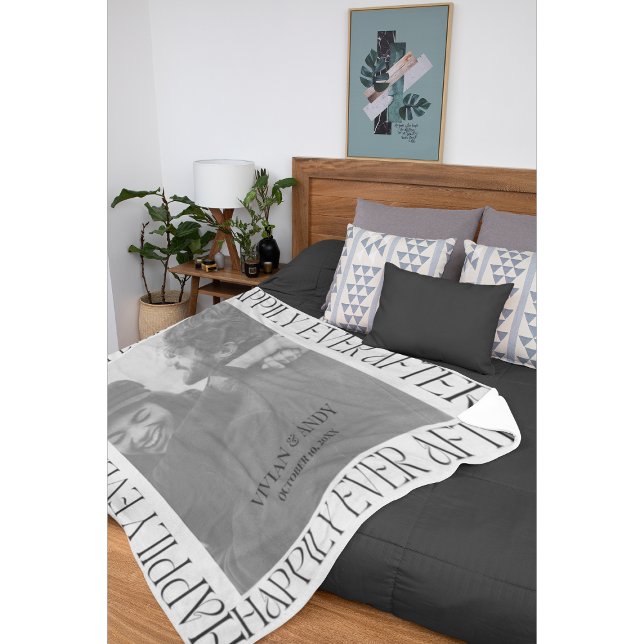 Wedding Happily Ever After One Photo Monogram Fleece Blanket (Creator Uploaded)