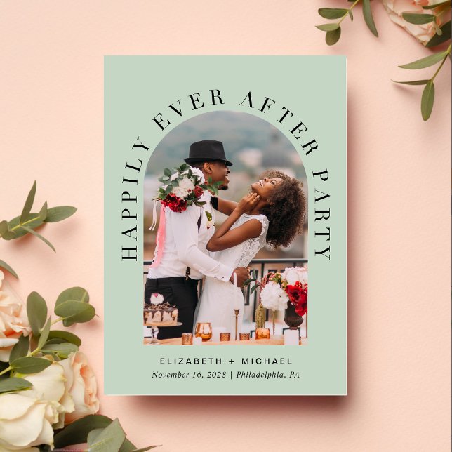 Wedding Happily Ever After Party Arch Photo Sage Invitation (Creator Uploaded)