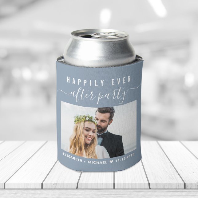 Wedding Happily Ever After Party Photo Dusty Blue Can Cooler (Creator Uploaded)