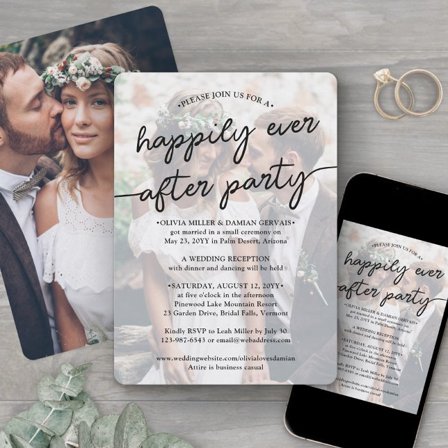 Wedding Happily Ever After Party Stylish Photo Invitation (Creator Uploaded)