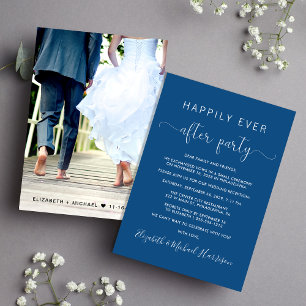 Wedding Happily Ever After Photo Reception Blue Invitation