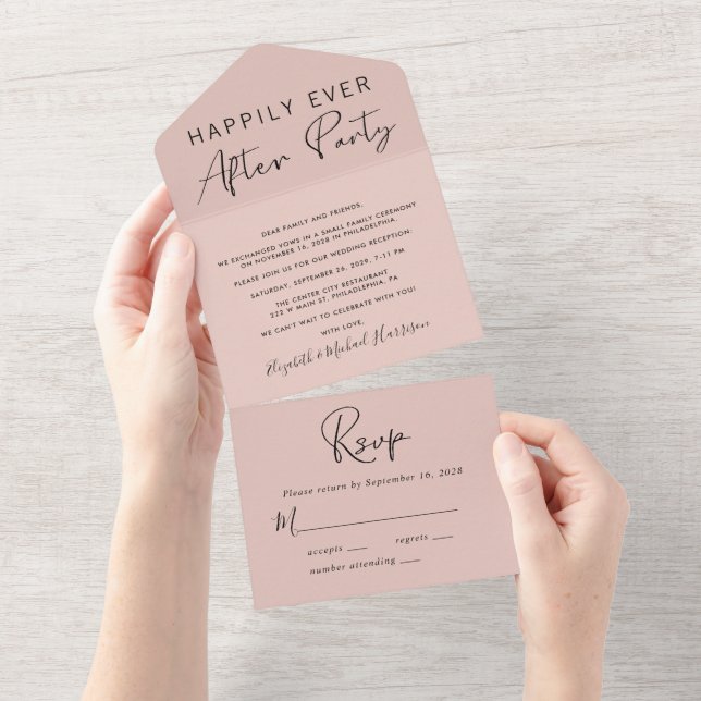Wedding Happily Ever After Reception Blush All In One Invitation (Tearaway)
