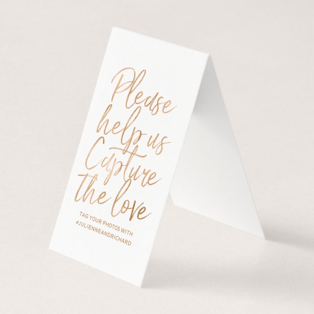 Wedding Hashtag Sign - Rose Gold Faux Foil Script (Front)