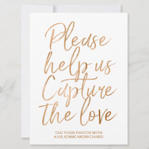 Wedding Hashtag Sign   Stylish Gold Rose Lettered