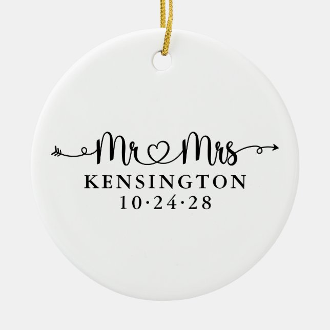 Wedding Heart Arrows Newlywed Engagement Photo Ceramic Ornament (Front)