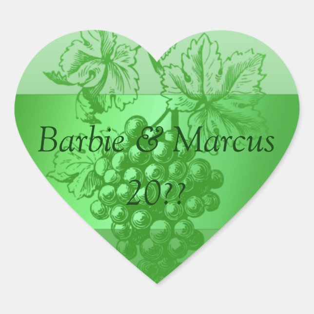 Wedding Heart Green Personalized Custom Wine Label (Front)