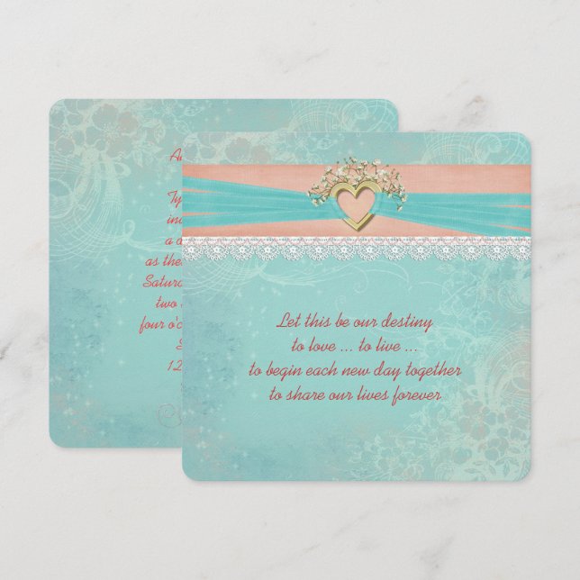Wedding Heart Ribbon Invitation (Front/Back)