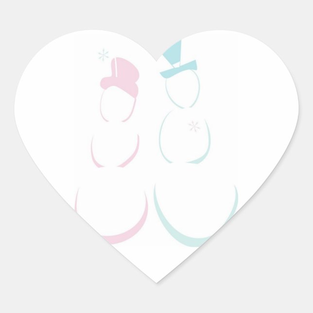 Wedding Heart Snowman Woman Couple Winter Weddings Heart Sticker (Front)