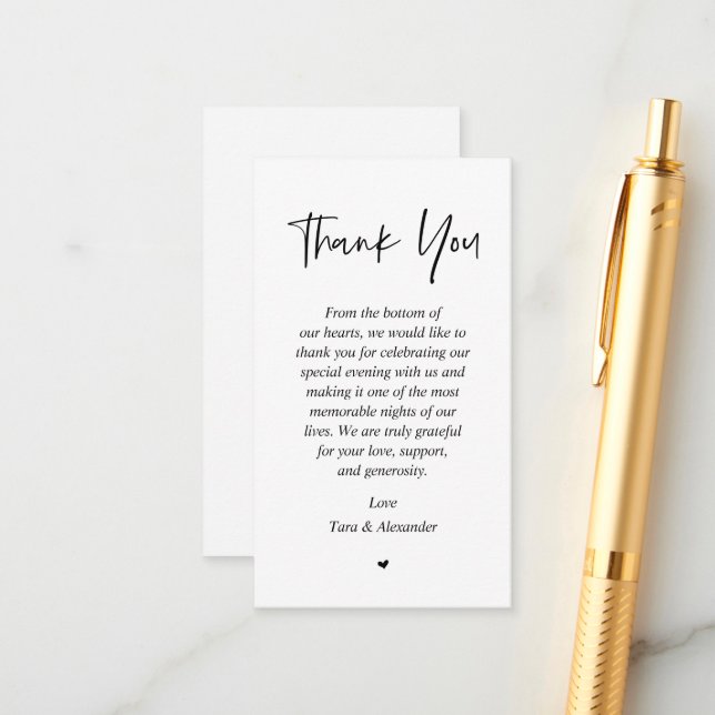 Wedding heartfelt Thank you, Black and White Enclosure Card (Front/Back In Situ)