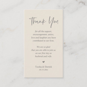 Wedding heartfelt Thank you, Modern Cream Grey Enclosure Card