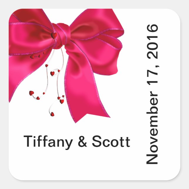 Wedding Hearts and Bows Sticker Template (Front)
