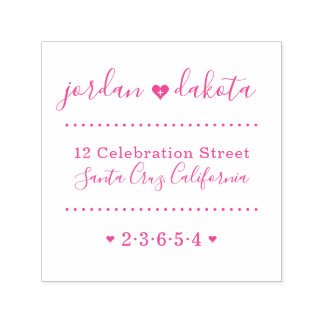 Wedding Hearts Custom Names Script Return Address Self-inking Stamp
