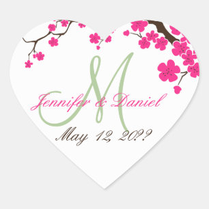 Wedding Hearts Floral Spring Wedding Monogram Heart Sticker