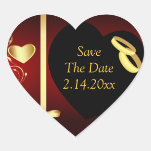 Wedding Hearts Golden Rings Heart Sticker
